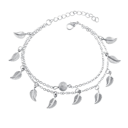 Tassel small leaf foot jewelry beach vacation double layered vintage women's ankle chain jewelry by eprolo