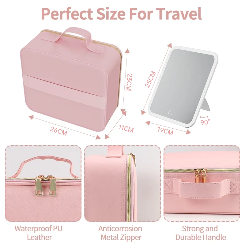Light Up Box Vanity Organizer Portable Makeup Bag Mirror With Led Light by eprolo