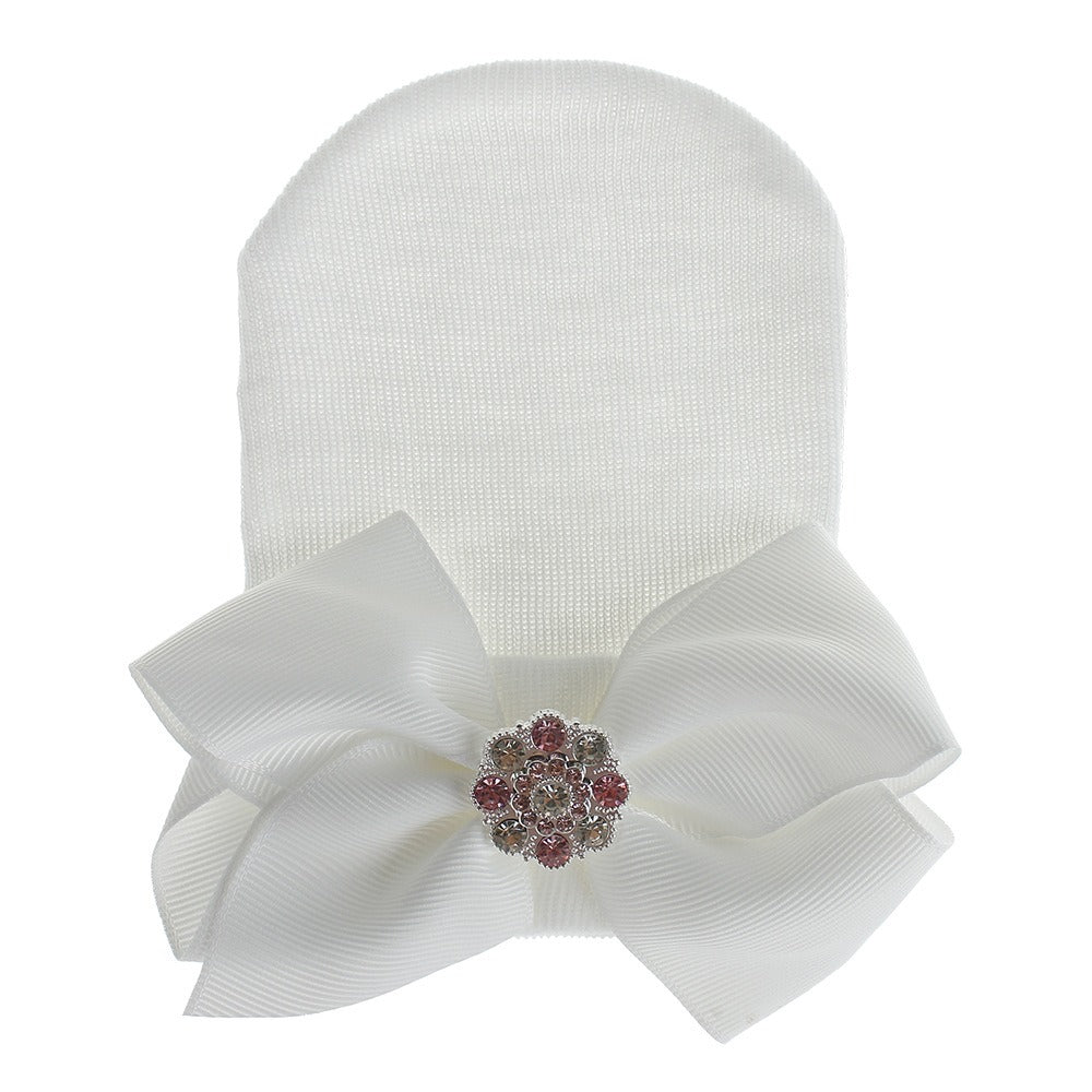 European and American Big Bow Glittering Diamond Pink Stripe Girl Baby Knitted Hat Newborn Baby Pullover Hat by eprolo