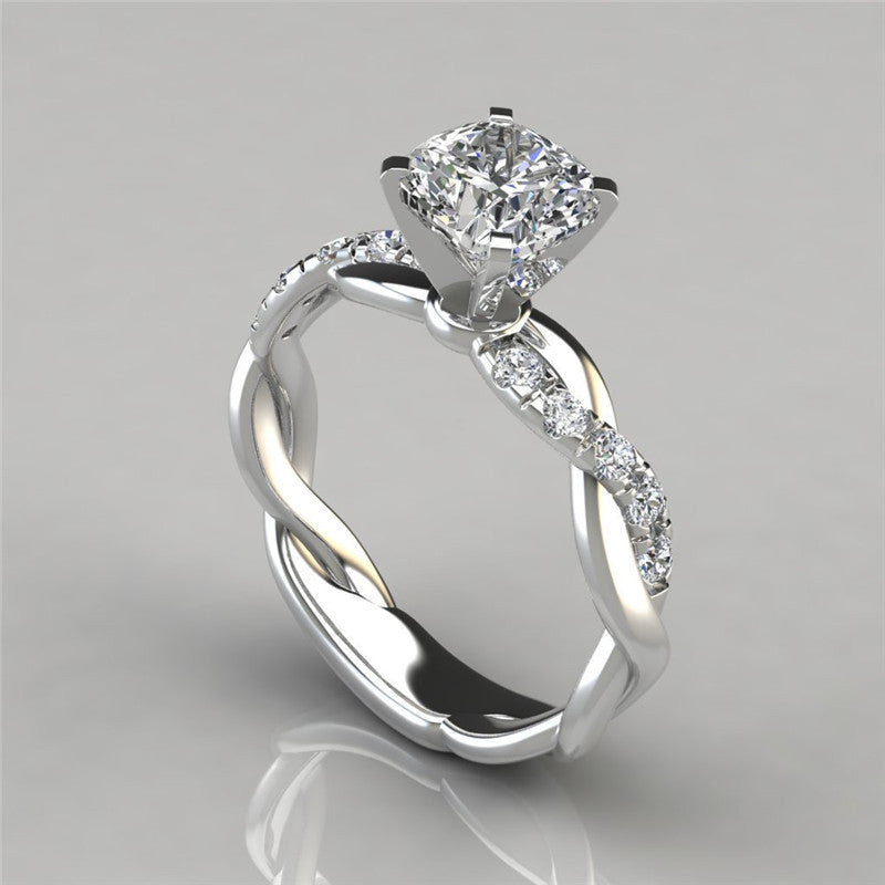 European and American jewelry 18k rose gold plated two-tone princess square diamond ring cross twist diamond ring by eprolo