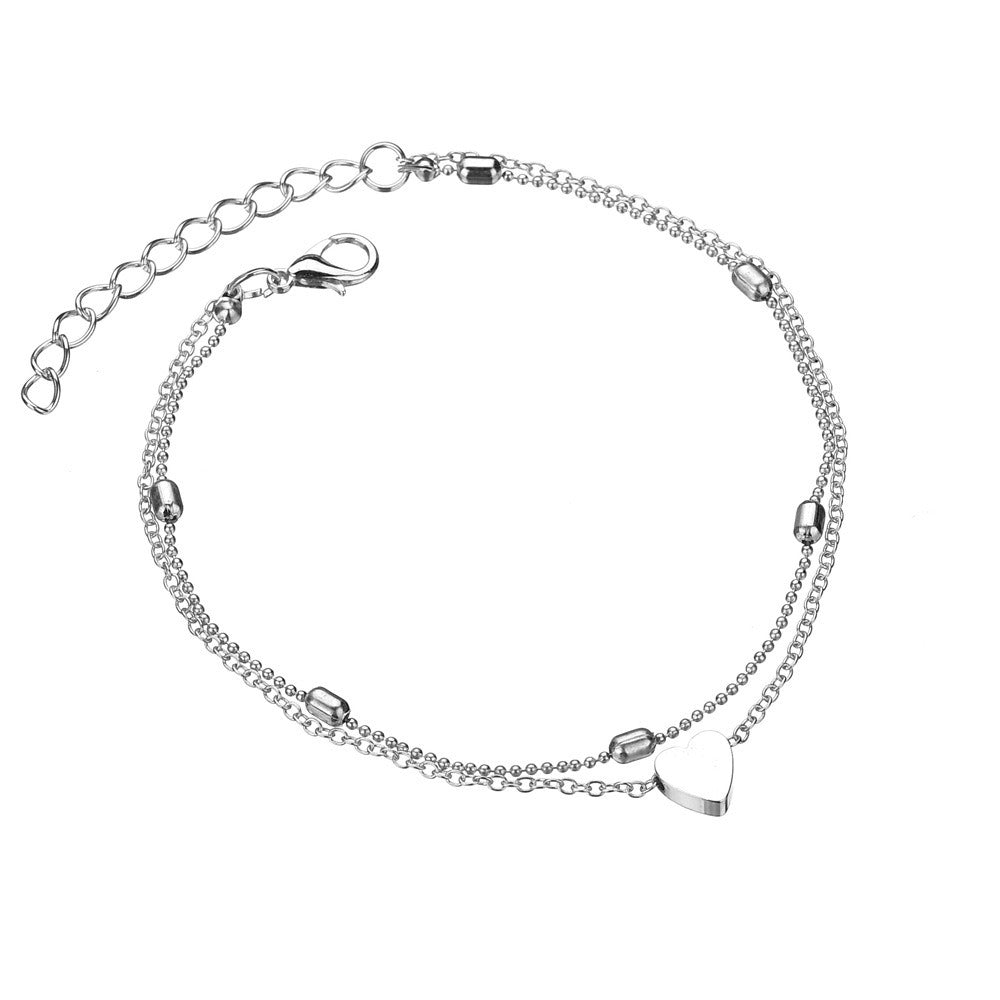 Double layered love beach anklet women's retro peach heart anklet by eprolo