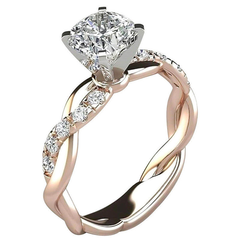 European and American jewelry 18k rose gold plated two-tone princess square diamond ring cross twist diamond ring by eprolo