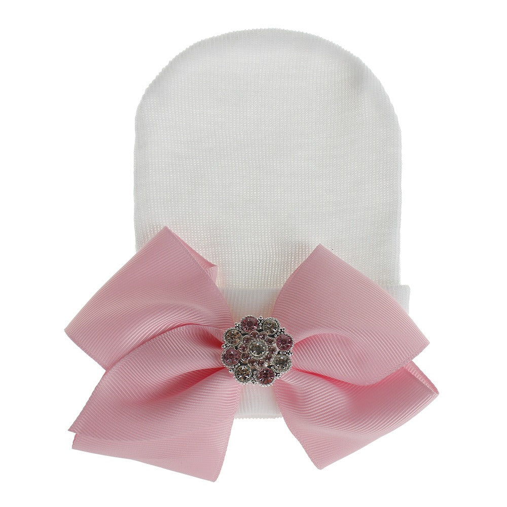 European and American Big Bow Glittering Diamond Pink Stripe Girl Baby Knitted Hat Newborn Baby Pullover Hat by eprolo