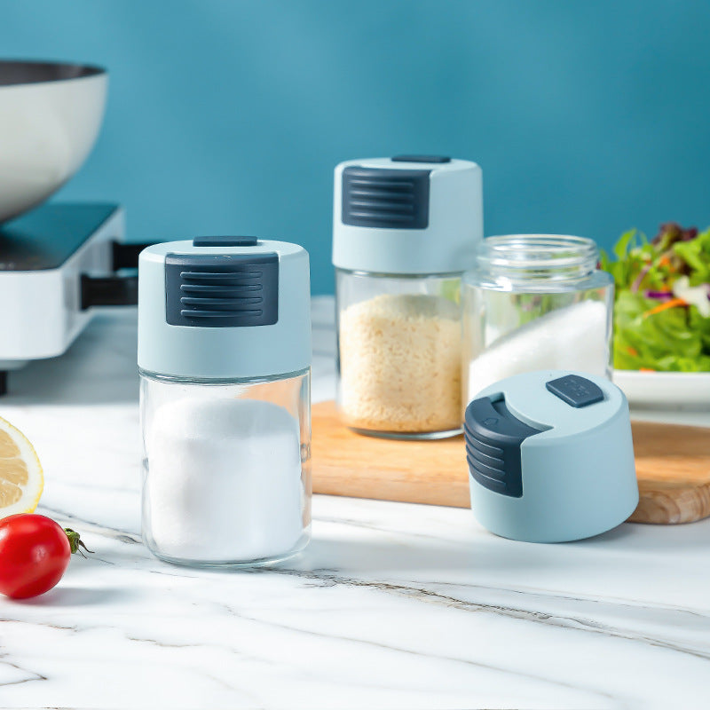 Glass Seasoning Bottle Press-Type Quantitative Seasoning Jar Kitchen Sealed Seasoning Box Salt Jar MSG Seasoning Jar by eprolo
