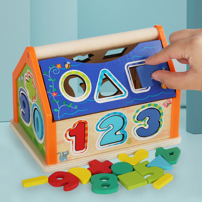 Children's wooden building blocks exercise hand eye coordination shape number cognition early education shape number house puzzle toys by eprolo