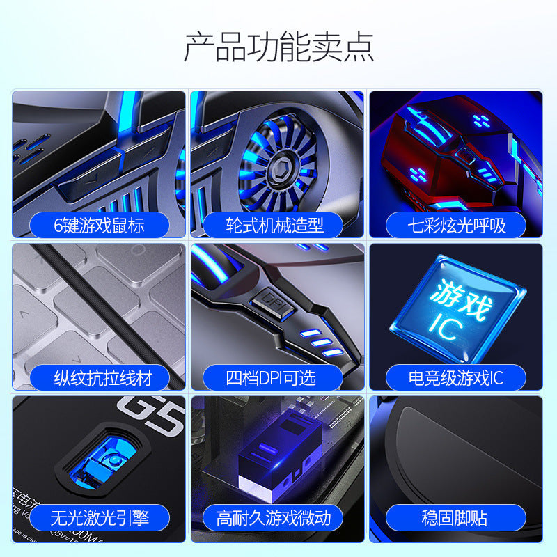 Silver Eagle G5 Silent Wired Mouse Six-button luminous gaming e-sports mechanical computer accessories cross-border delivery by My Store