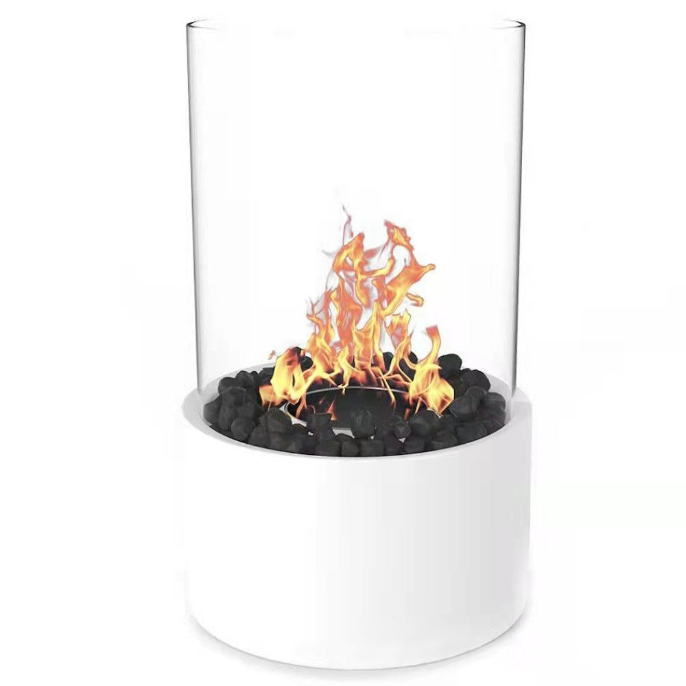 Desktop alcohol fireplace light indoor stainless steel small portable heating stove circular glass bar atmosphere light by eprolo