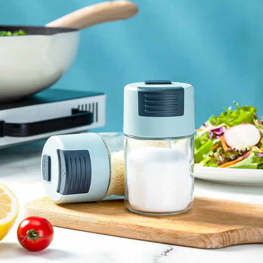 Glass Seasoning Bottle Press-Type Quantitative Seasoning Jar Kitchen Sealed Seasoning Box Salt Jar MSG Seasoning Jar by eprolo