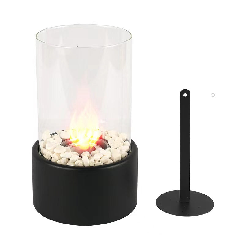 Desktop alcohol fireplace light indoor stainless steel small portable heating stove circular glass bar atmosphere light by eprolo