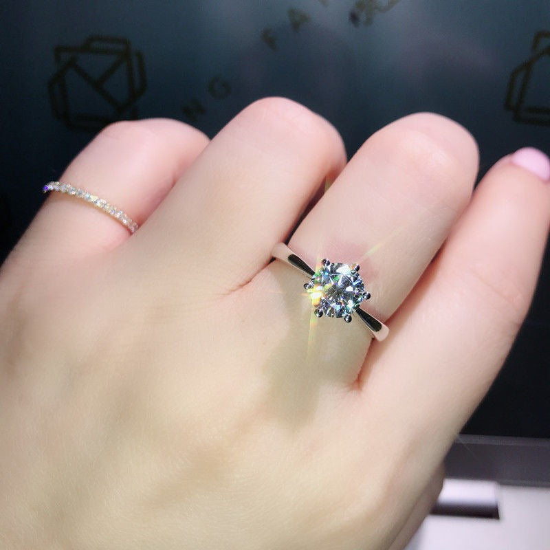 Classic Six Claw Ring Mosan Diamond Ring Copper Plating 1 Carat Jewelry by eprolo
