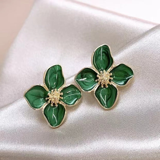 Luoshen Flower French 925 Silver Needle Drop Glazed Red Flower Earrings 3D Small Flower Earrings by eprolo