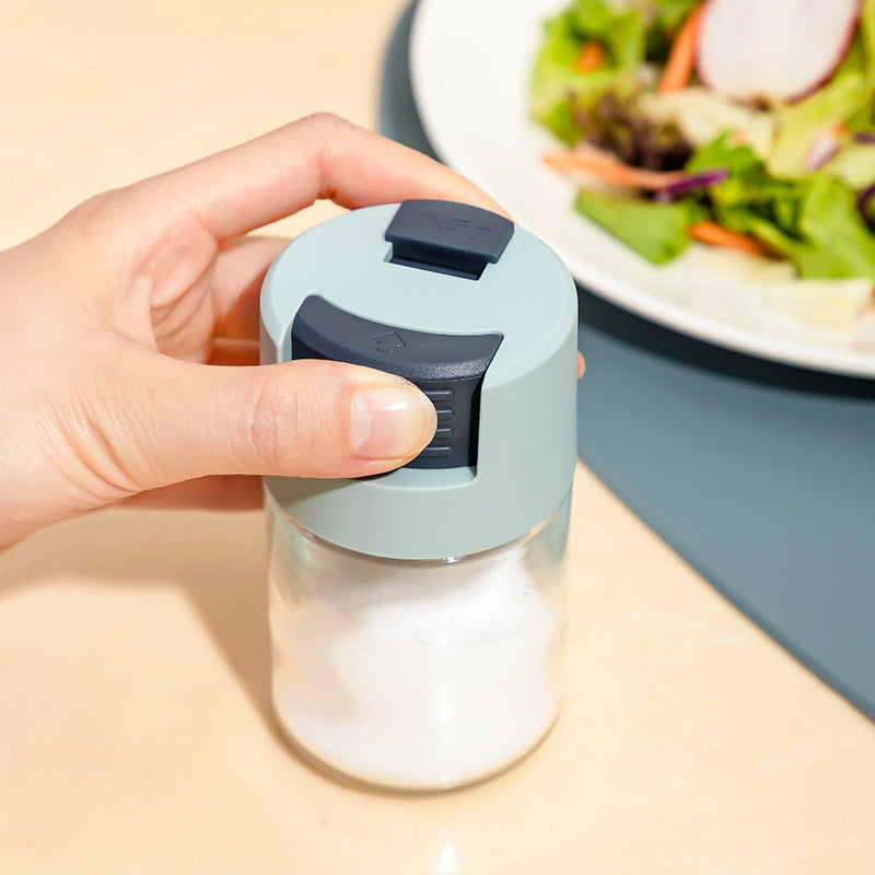 Glass Seasoning Bottle Press-Type Quantitative Seasoning Jar Kitchen Sealed Seasoning Box Salt Jar MSG Seasoning Jar by eprolo