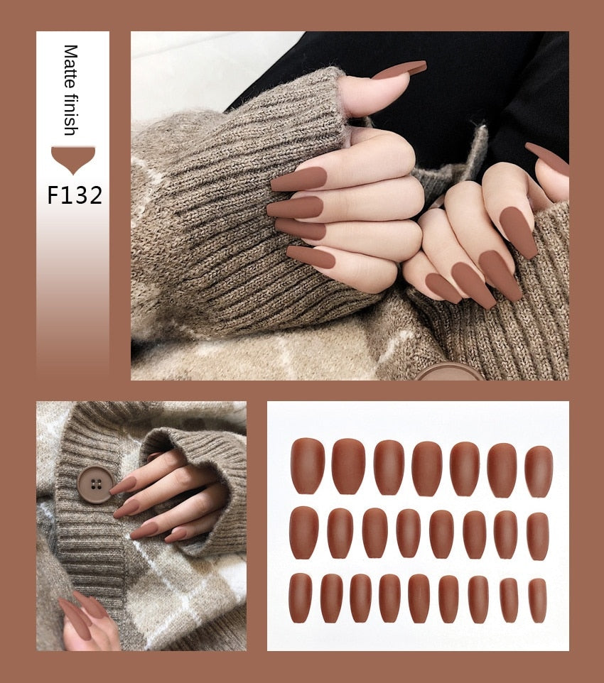 Nail Art Fake Nails Stiletto Tips Clear Press on Long False with Glue Coffin Stick Display Full Cover Artificial Designs Matte by eprolo