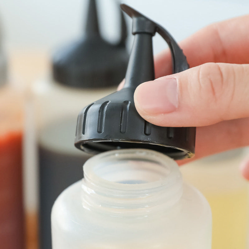 Kitchen Salad Dressing Press Squeeze Oil Bottle With Scale Plastic Seasoning Bottle Tip Mouth Jam Bottle Oil Pot by eprolo