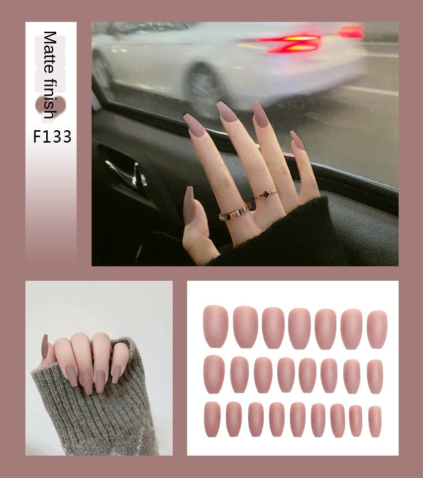 Nail Art Fake Nails Stiletto Tips Clear Press on Long False with Glue Coffin Stick Display Full Cover Artificial Designs Matte by eprolo
