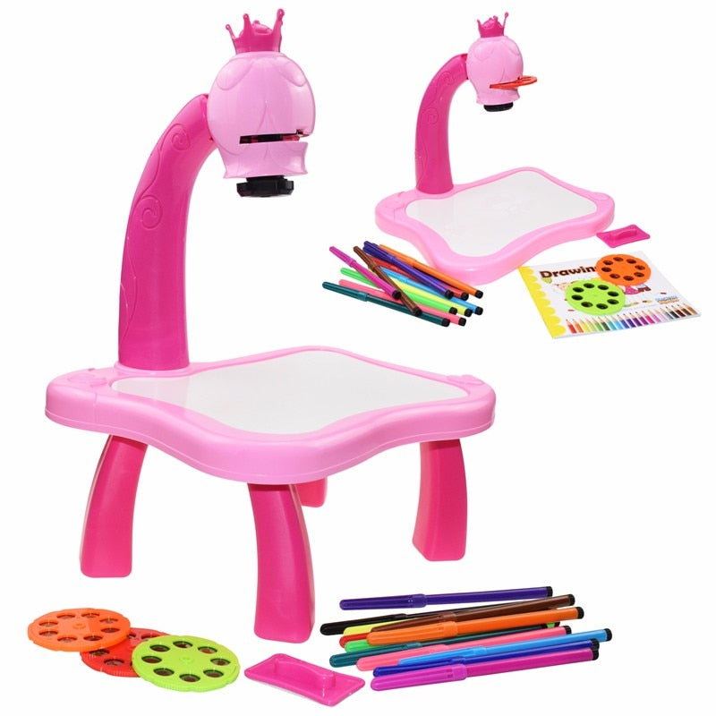 Children Led Projector Art Drawing Table Toys Kids Painting Board Desk Arts Crafts Educational Learning Paint Tools Toy for Girl by eprolo