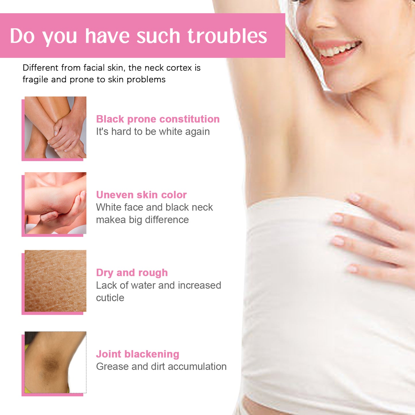 Crème éclaircissante pour les aisselles, réparatrice d'Acanthoderma Nigricans, peau douce et hydratée.