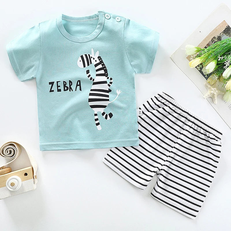 T-shirt+Shorts 2-Piece Clothing Set Pajamas Summer Kids Baby Boys Girls Cotton Casual Tracksuit Cartoon Dinosaur Clothes Suit by eprolo