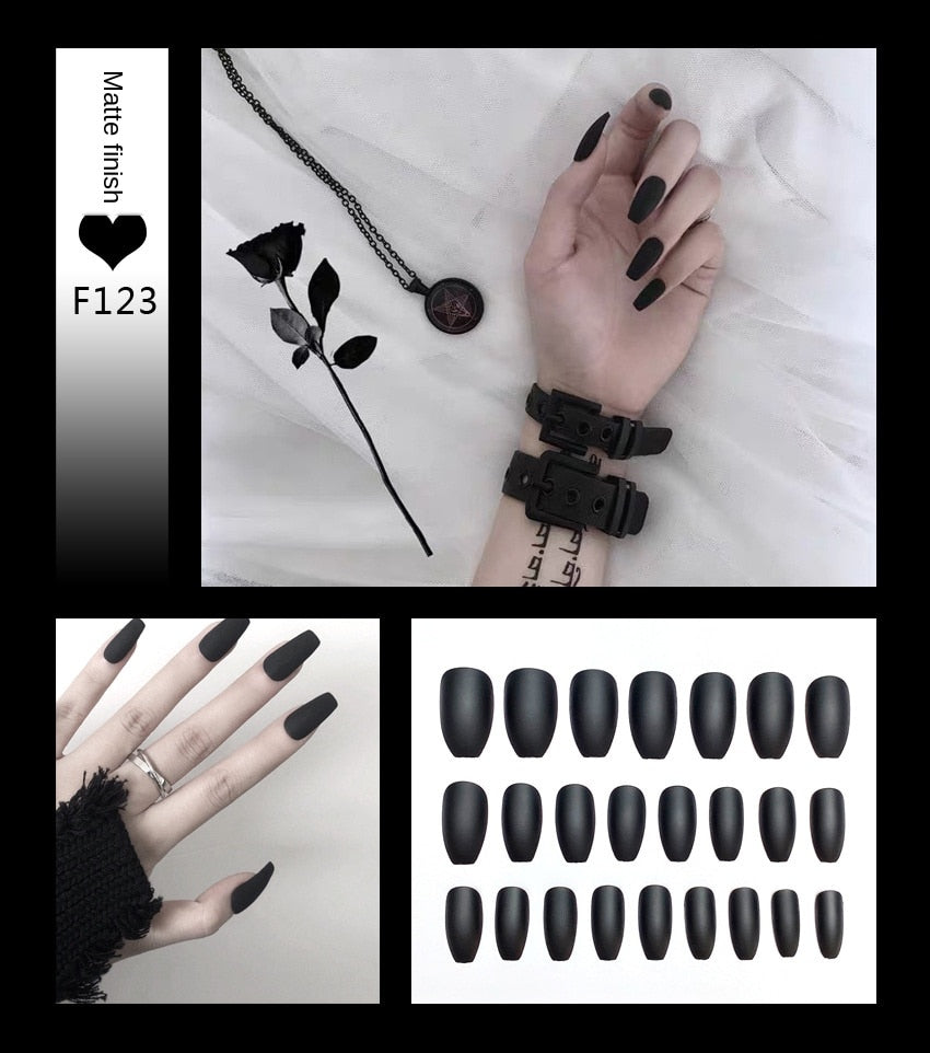 Nail Art Fake Nails Stiletto Tips Clear Press on Long False with Glue Coffin Stick Display Full Cover Artificial Designs Matte by eprolo