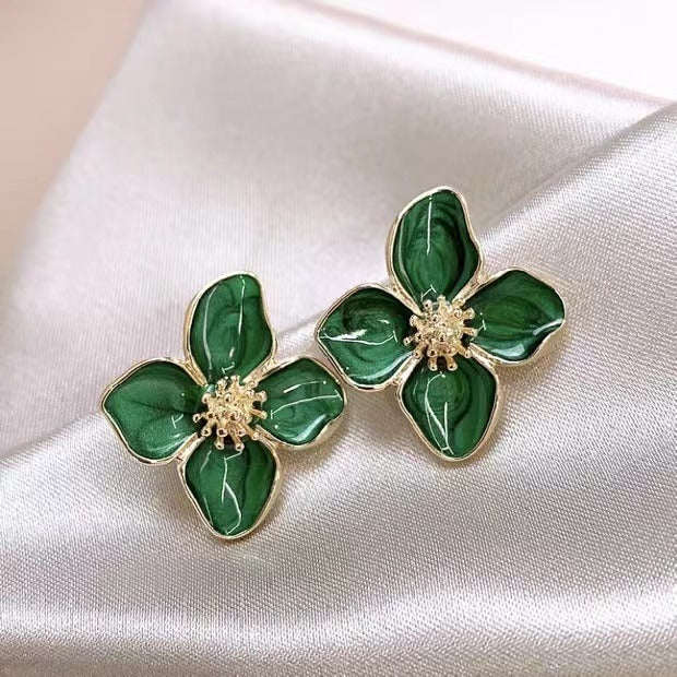 Luoshen Flower French 925 Silver Needle Drop Glazed Red Flower Earrings 3D Small Flower Earrings by eprolo