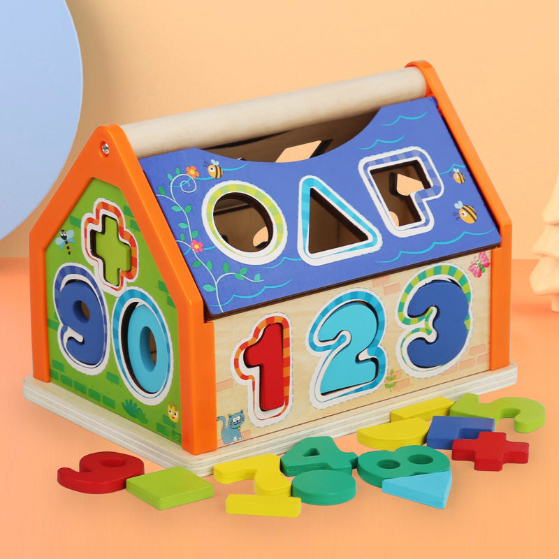 Children's wooden building blocks exercise hand eye coordination shape number cognition early education shape number house puzzle toys by eprolo