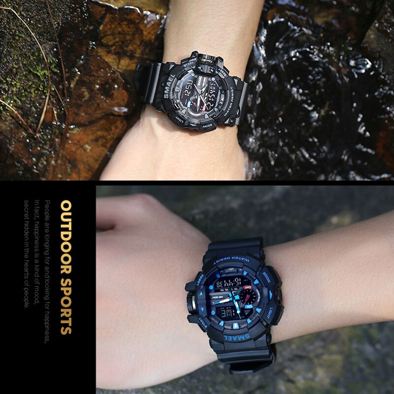 SMAEL 1436 Men Sports Watch Military Watches LED Quartz Dual Display Waterproof Outdoor Sport Men's Wristwatches Relogio Masculino by eprolo