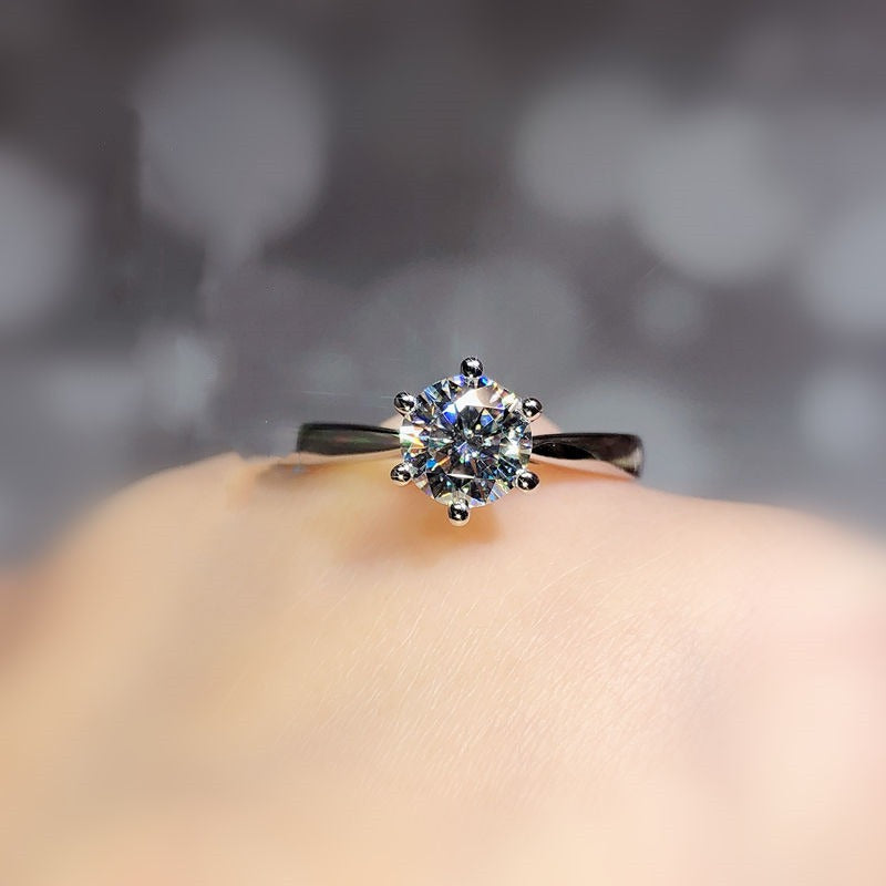 Classic Six Claw Ring Mosan Diamond Ring Copper Plating 1 Carat Jewelry by eprolo