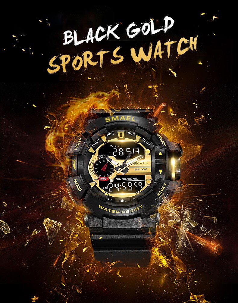 SMAEL 1436 Men Sports Watch Military Watches LED Quartz Dual Display Waterproof Outdoor Sport Men's Wristwatches Relogio Masculino by eprolo
