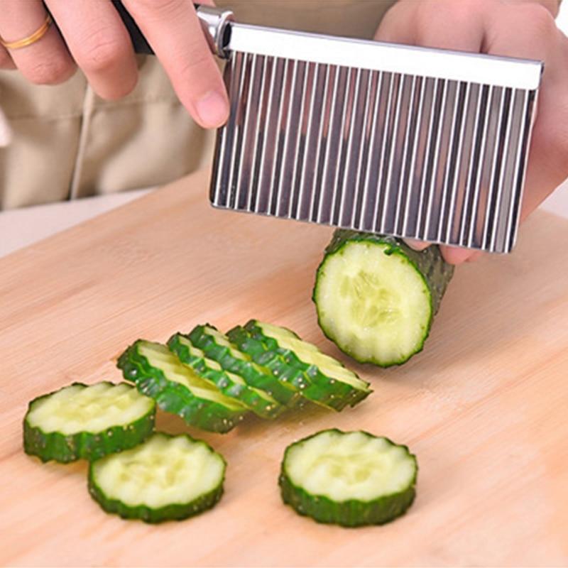 Potato French Fry Cutter Stainless Steel Kitchen Accessories Serrated Blade Easy Slicing Banana Fruits Potato Wave Knife Chopper by eprolo