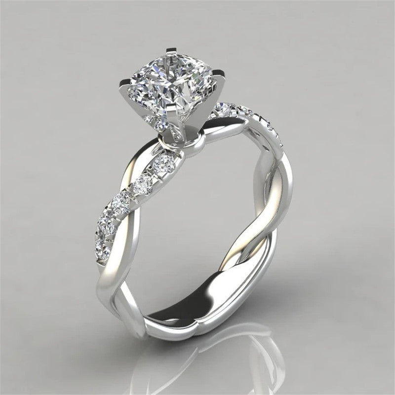 European and American jewelry 18k rose gold plated two-tone princess square diamond ring cross twist diamond ring by eprolo