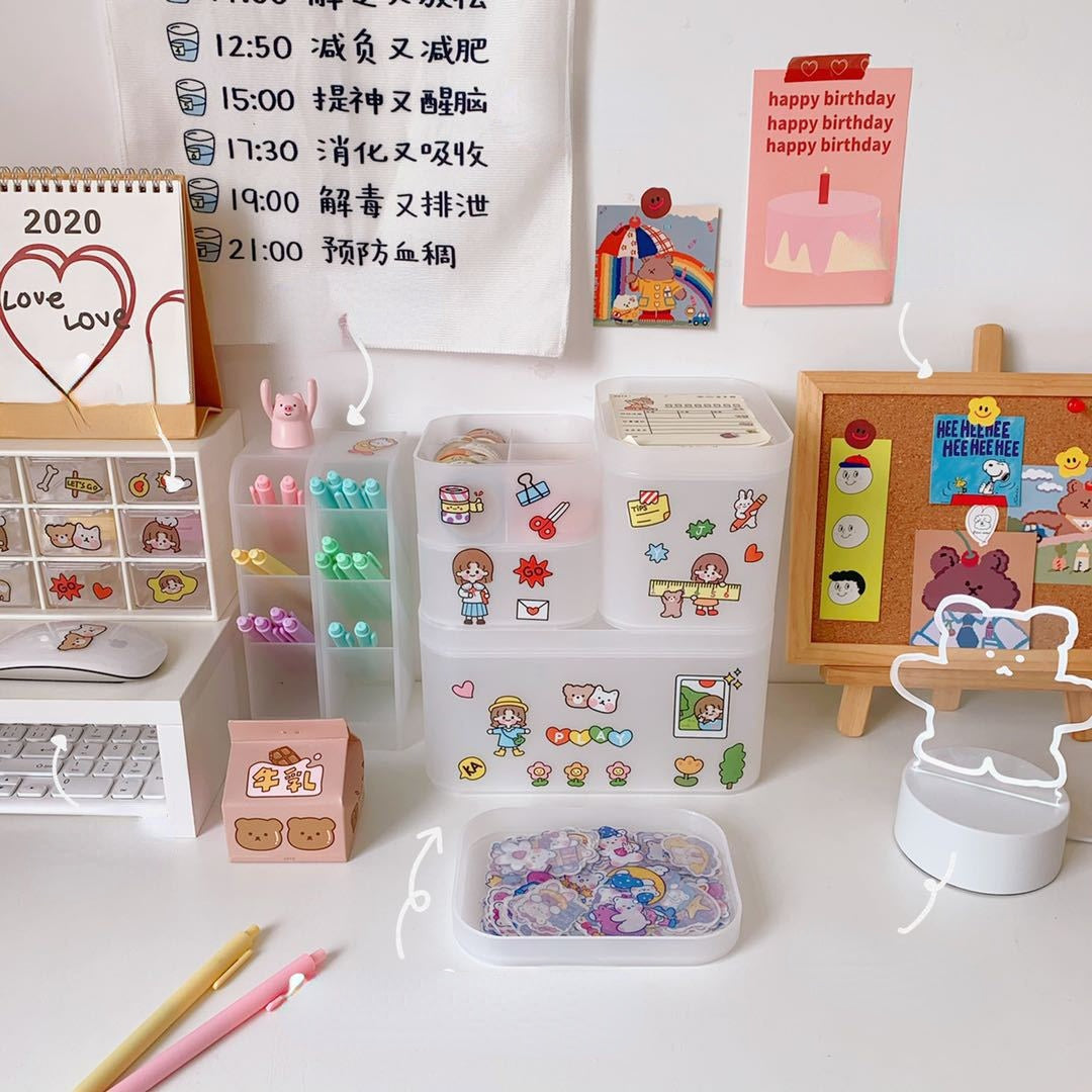 Korean Style Ins Style Desktop Net Red Cosmetic Storage Box Frosted Transparent Student Dormitory Rack Finishing Box Female by eprolo