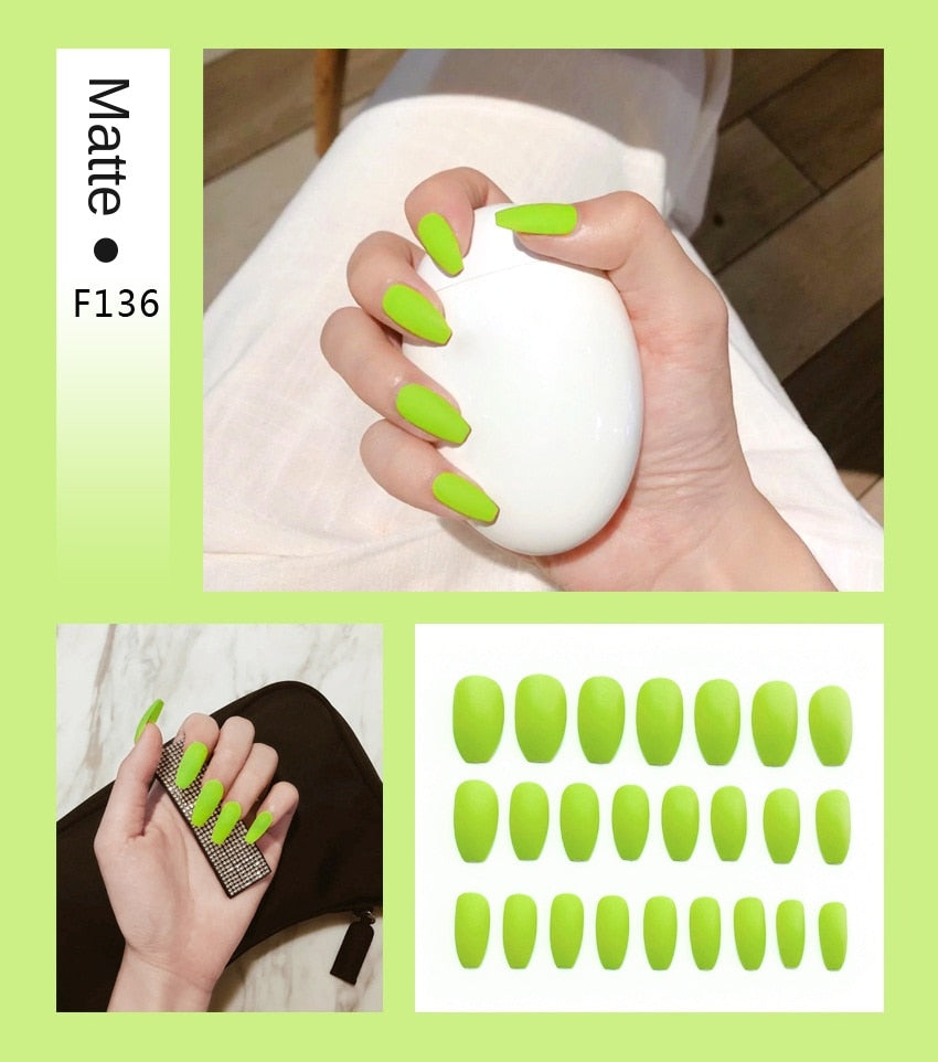 Nail Art Fake Nails Stiletto Tips Clear Press on Long False with Glue Coffin Stick Display Full Cover Artificial Designs Matte by eprolo