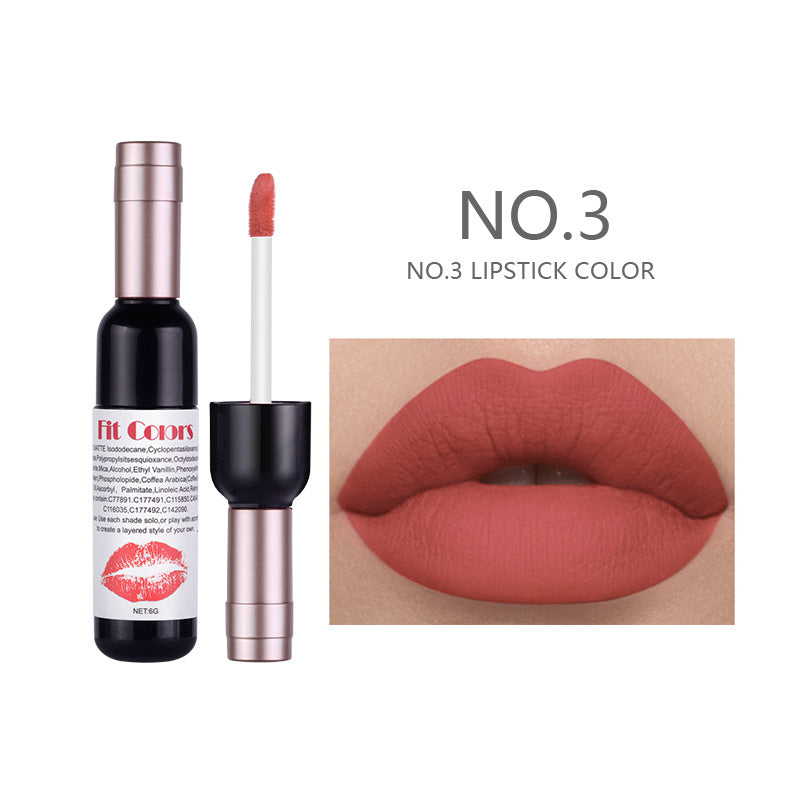 Fit Colors Red Wine Bottle Non-Stick Cup Matte Lip Gloss Matte Velvet Is Not Easy To Fade Lip Gloss Liquid Lipstick by eprolo
