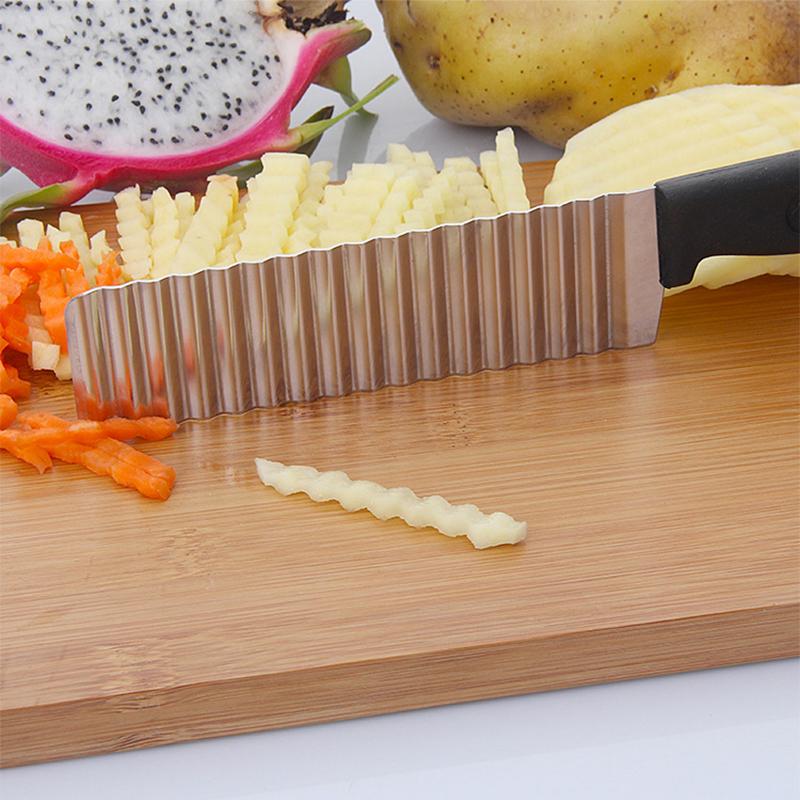 Potato French Fry Cutter Stainless Steel Kitchen Accessories Serrated Blade Easy Slicing Banana Fruits Potato Wave Knife Chopper by eprolo