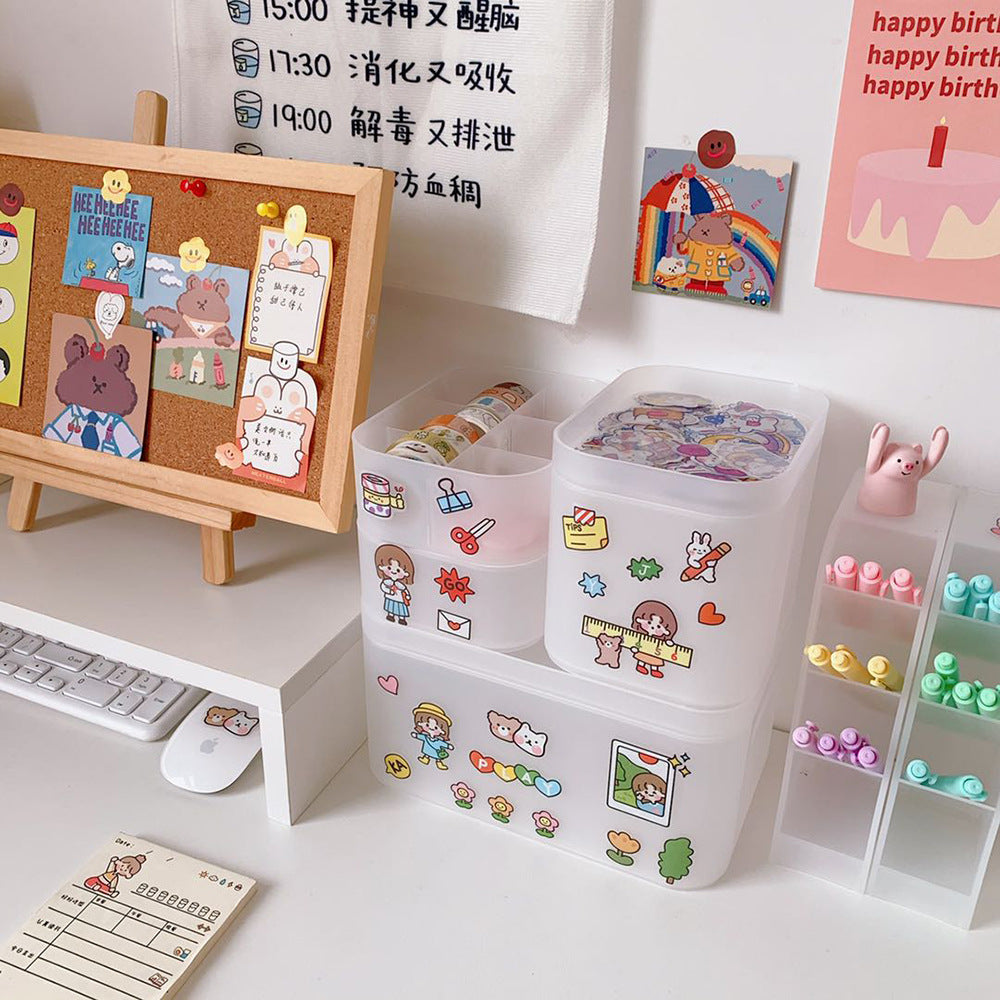 Korean Style Ins Style Desktop Net Red Cosmetic Storage Box Frosted Transparent Student Dormitory Rack Finishing Box Female by eprolo