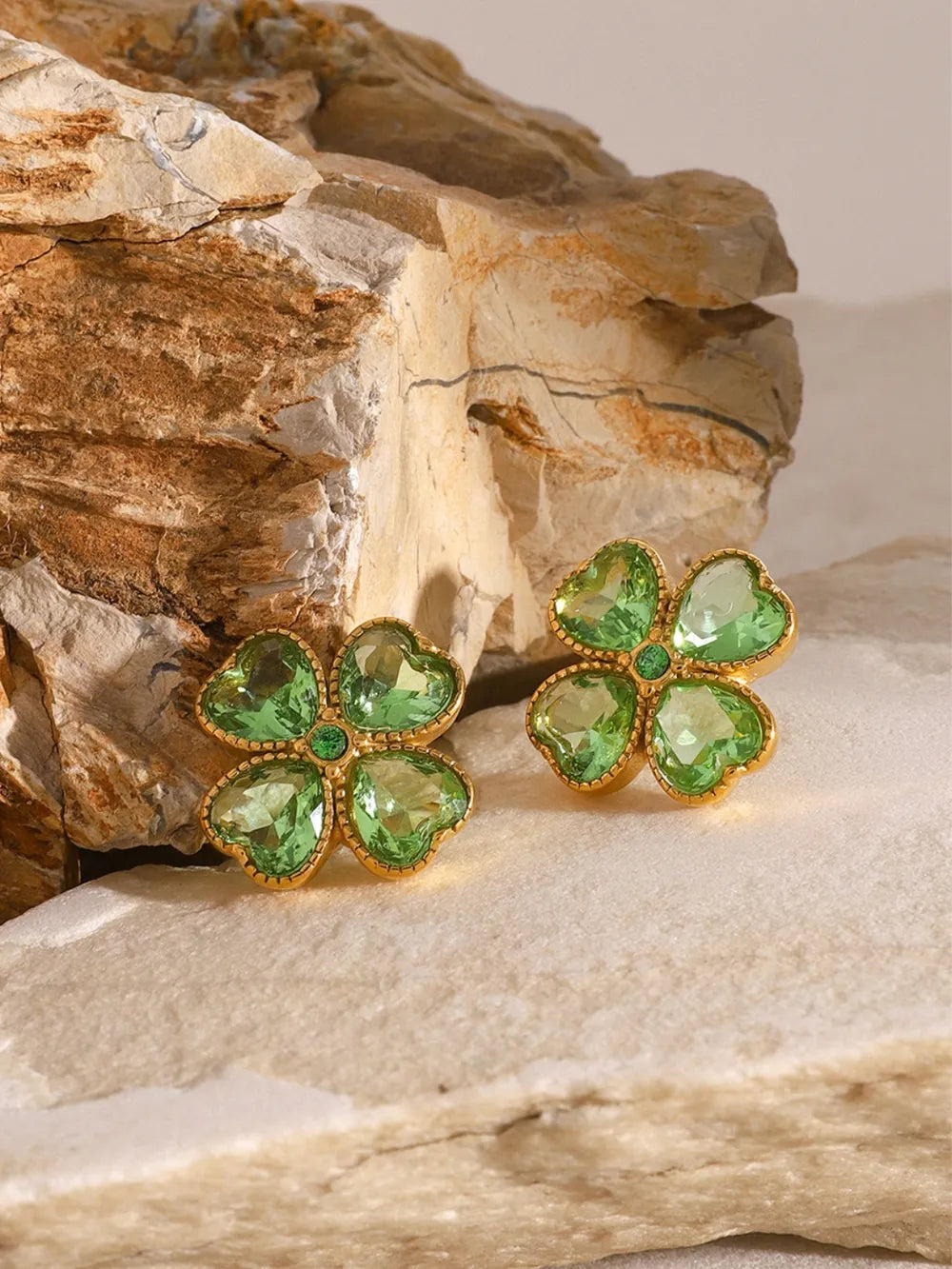 Stainless Steel Zircon Lucky Clover Earrings by eprolo