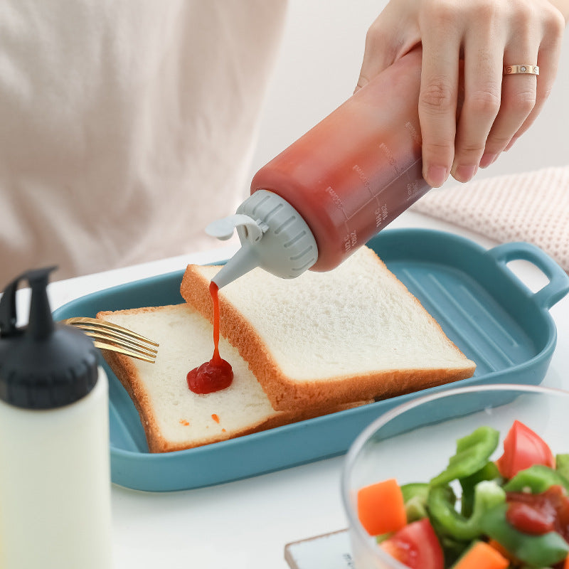 Kitchen Salad Dressing Press Squeeze Oil Bottle With Scale Plastic Seasoning Bottle Tip Mouth Jam Bottle Oil Pot by eprolo