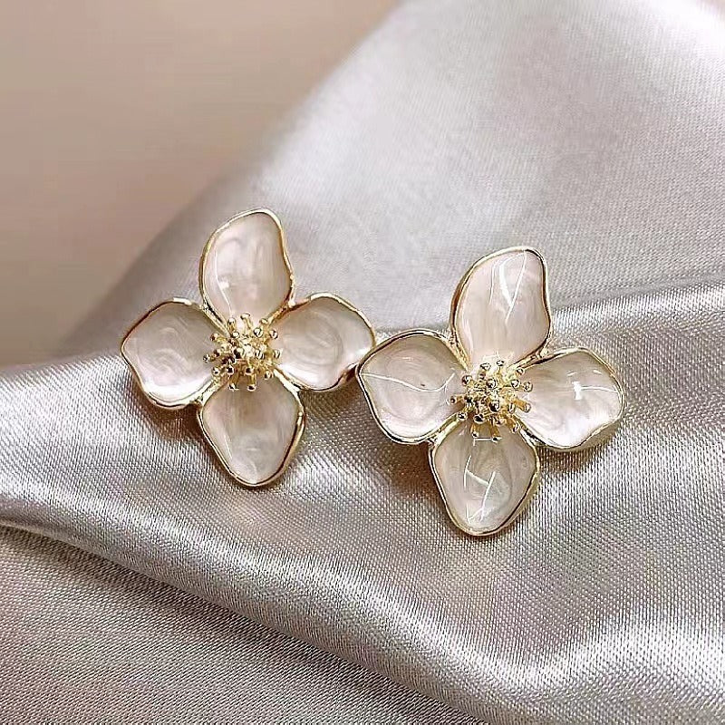 Luoshen Flower French 925 Silver Needle Drop Glazed Red Flower Earrings 3D Small Flower Earrings by eprolo