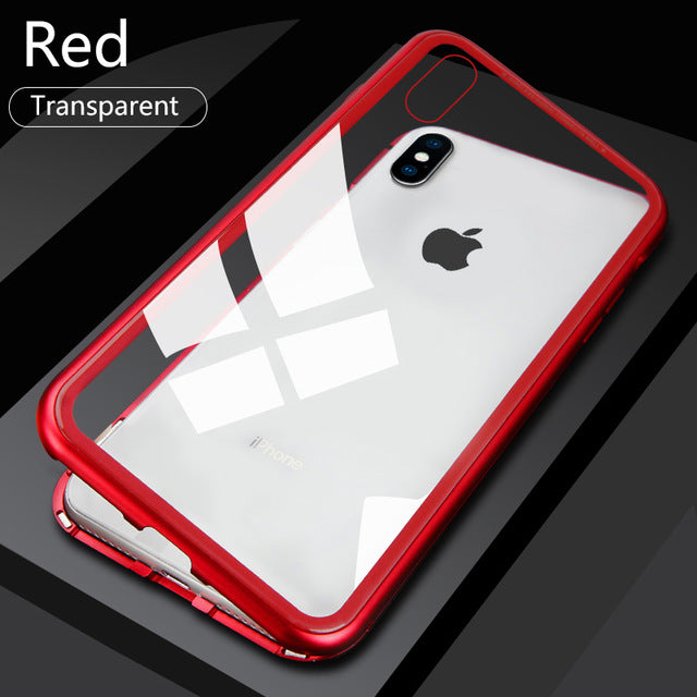 Double sided Magnetic Case for iPhone X Clear Tempered Glass Magnet Adsorption Case by eprolo