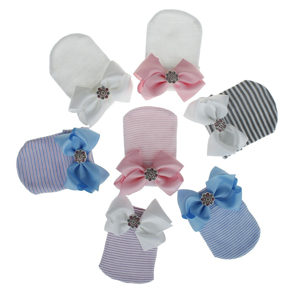 European and American Big Bow Glittering Diamond Pink Stripe Girl Baby Knitted Hat Newborn Baby Pullover Hat by eprolo