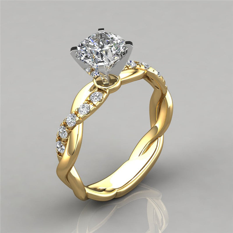 European and American jewelry 18k rose gold plated two-tone princess square diamond ring cross twist diamond ring by eprolo