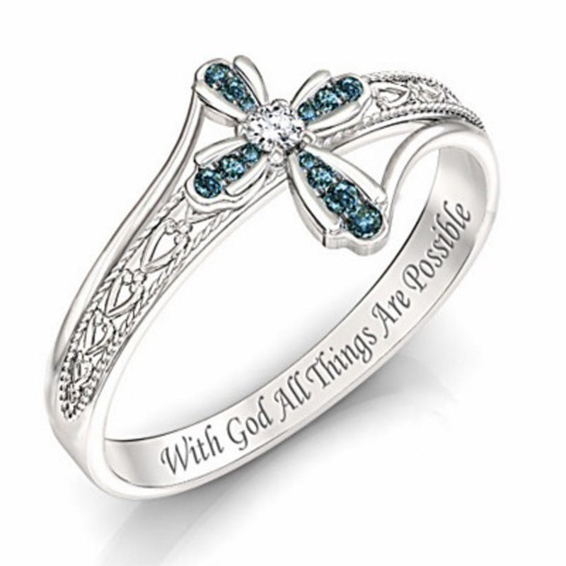 Cross shaped ring with creative hollowed out diamond inlay jewelry by eprolo