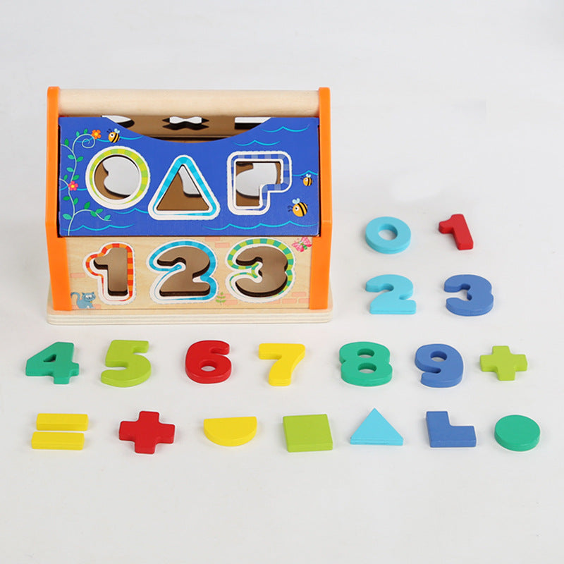 Children's wooden building blocks exercise hand eye coordination shape number cognition early education shape number house puzzle toys by eprolo