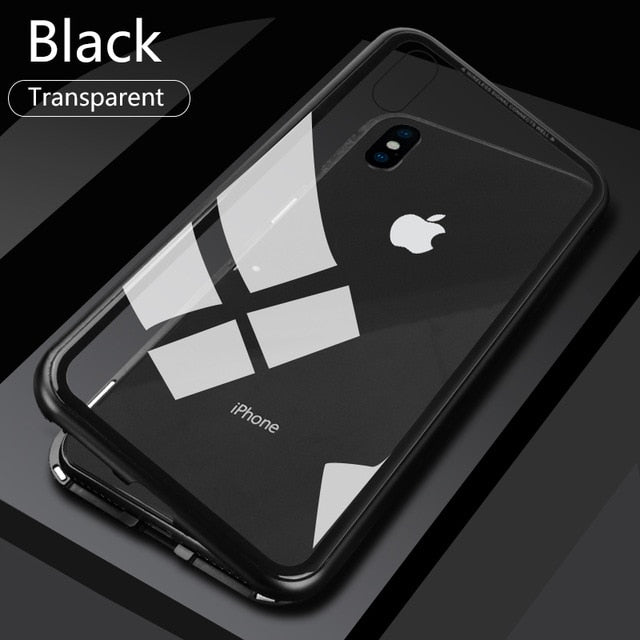 Double sided Magnetic Case for iPhone X Clear Tempered Glass Magnet Adsorption Case by eprolo