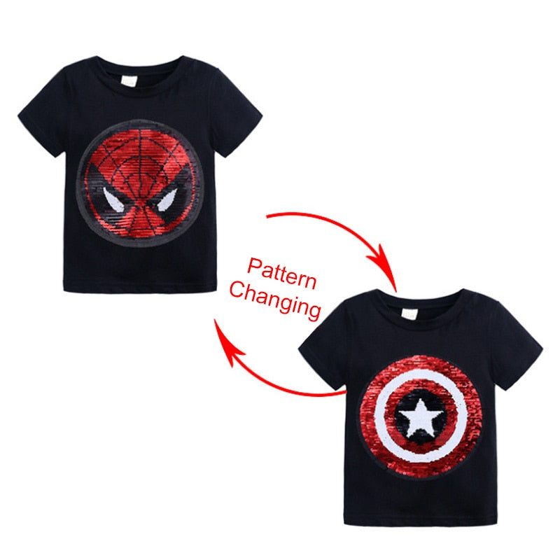 Kids Girls T shirts Summer Elsa Sequins For Spiderman T shirt Face Change Boys T Shirts New Children Tops Shirt Clothes 2-8Yrs by eprolo