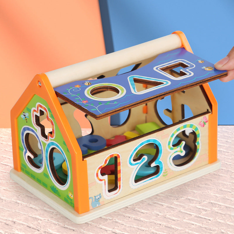 Children's wooden building blocks exercise hand eye coordination shape number cognition early education shape number house puzzle toys by eprolo