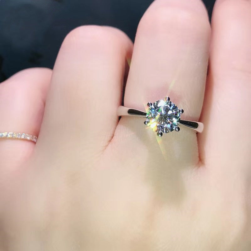 Classic Six Claw Ring Mosan Diamond Ring Copper Plating 1 Carat Jewelry by eprolo