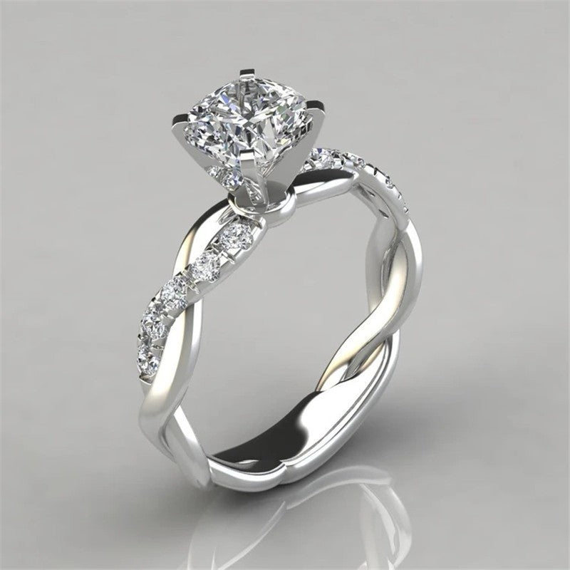 European and American jewelry 18k rose gold plated two-tone princess square diamond ring cross twist diamond ring by eprolo