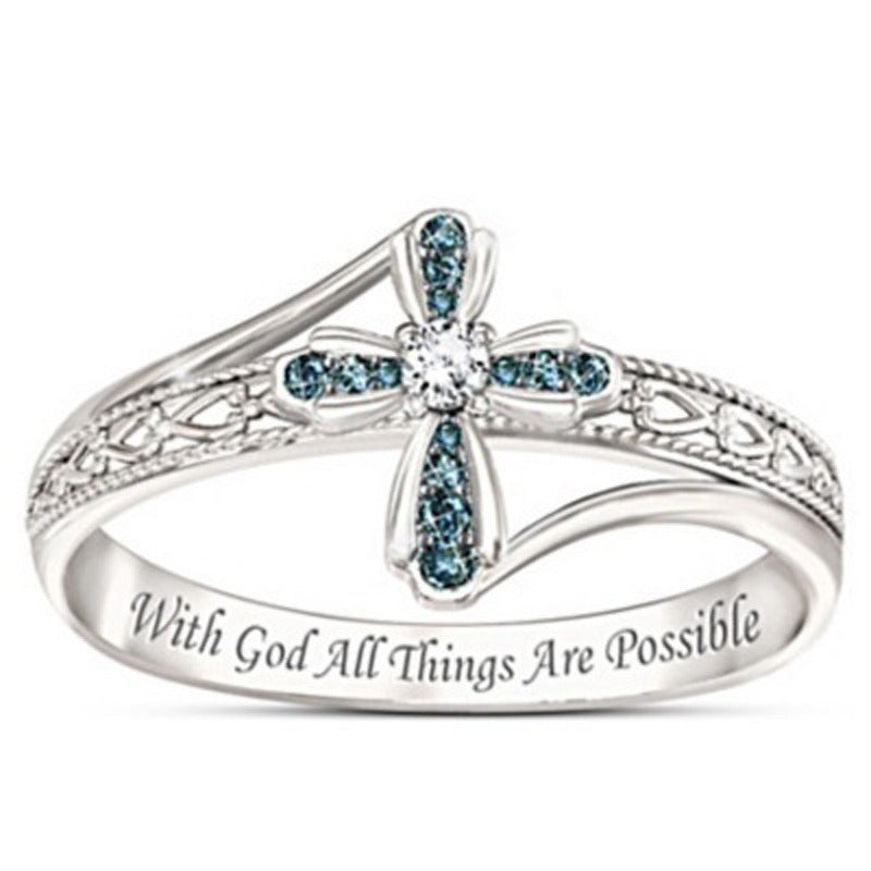 Cross shaped ring with creative hollowed out diamond inlay jewelry by eprolo