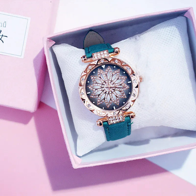 Women Starry Sky Watch Luxury Rose Gold Diamond Watches Ladies Casual Leather Band Quartz Wristwatch Female Clock zegarek damski by eprolo